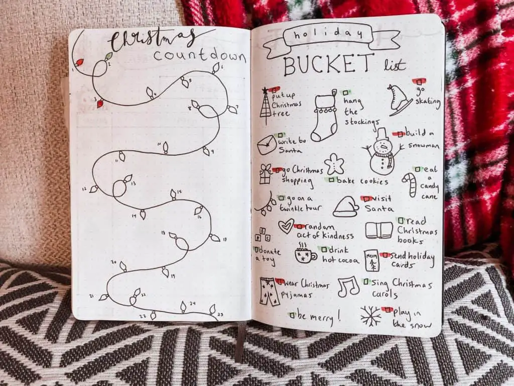 bullet journal Christmas countdown and holiday bucket list