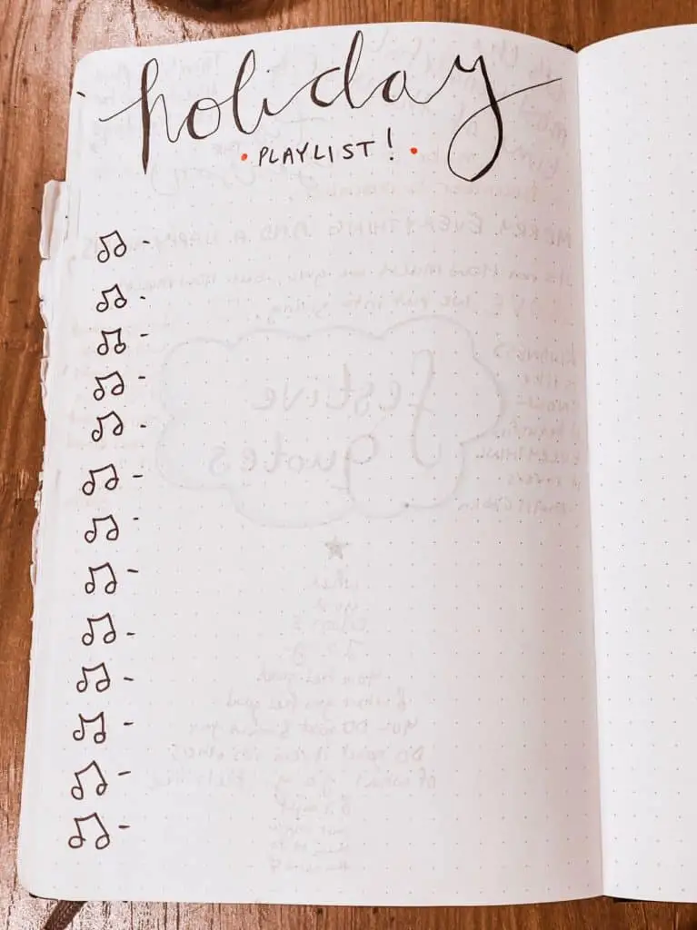 bullet journal holiday playlist page