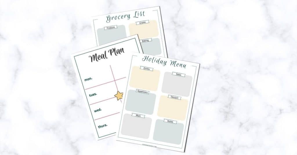 Free weekly meal plan template and free holiday menu planner