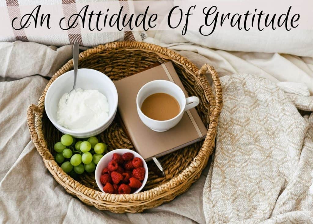 30 days of gratitude challenge. Coffee, journal, brunch setup.