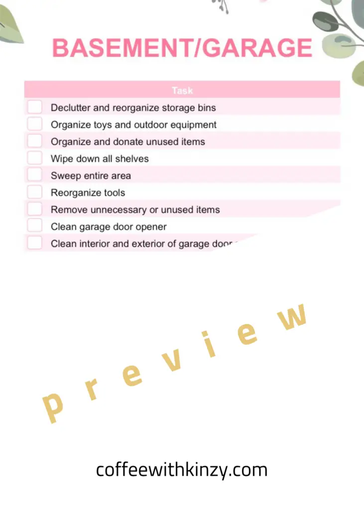 Basement/Garage Deep Cleaning Checklist PDF