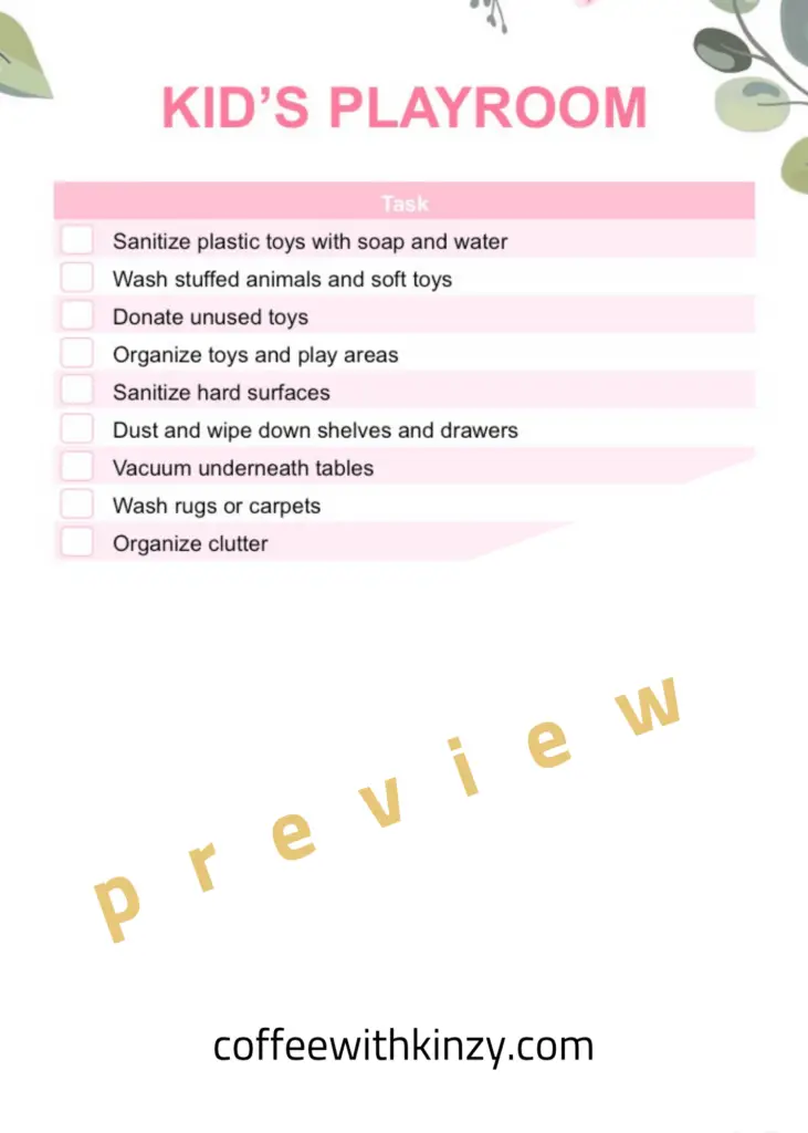 Playroom Spring Cleaning Checklist PDF