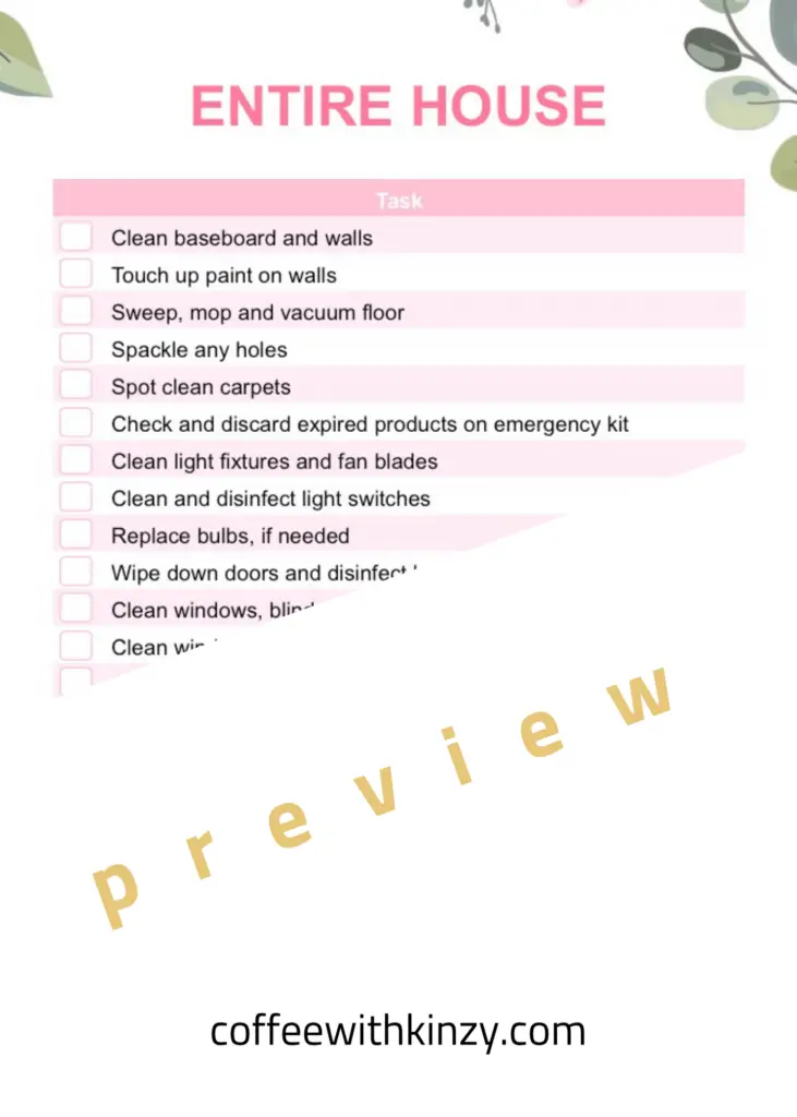 Entire House Spring Cleaning Checklist PDF