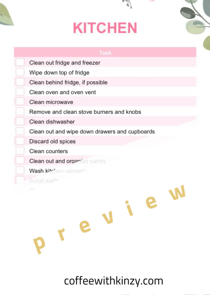 Kitchen Printable Spring Cleaning Checklist