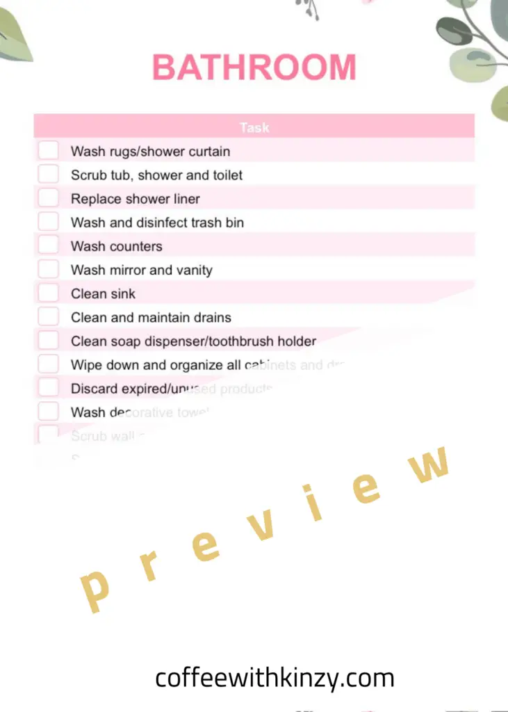 Bathrooms Spring Cleaning Checklist PDF