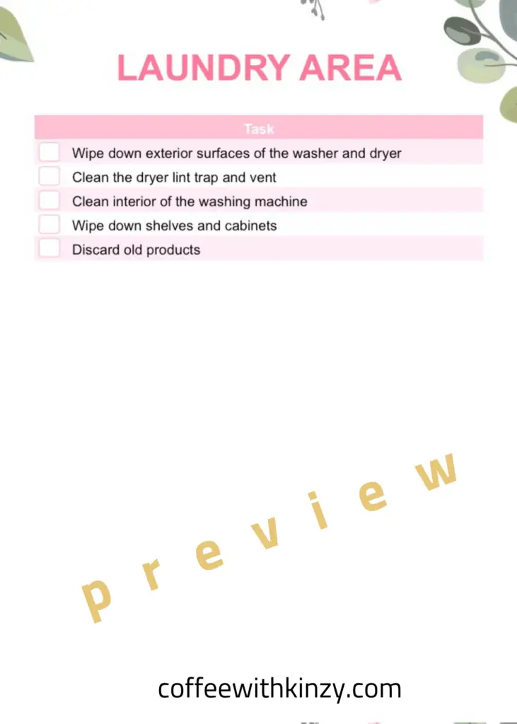 Laundry Area Deep Cleaning Checklist PDF