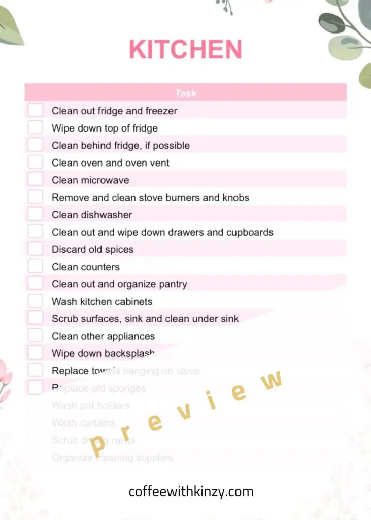Free printable spring cleaning checklist